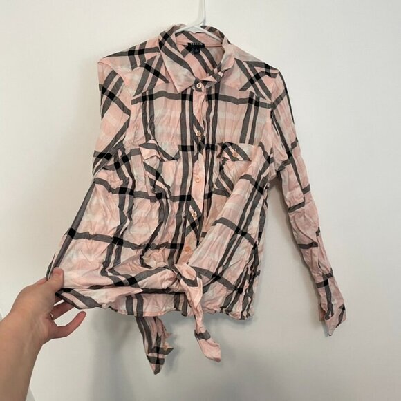 TORRID 1 Plus Size Taylor Plaid Tie Front Slim Fit Twill Shirt Baby Pink Flannel - Picture 8 of 13